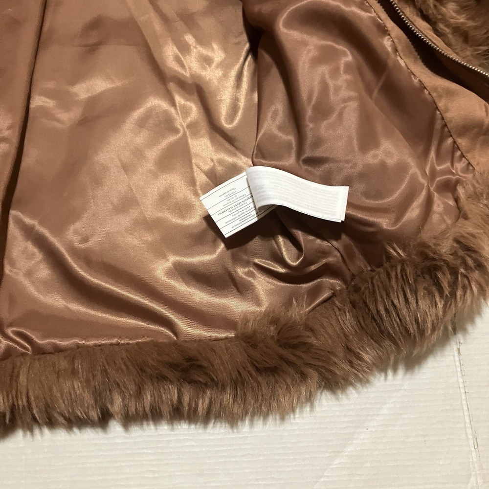 Abercrombie & Fitch Faux Fur Jacket Womens Medium Brown Fuzzy Full Zip Coat Cozy - Picture 5 of 6
